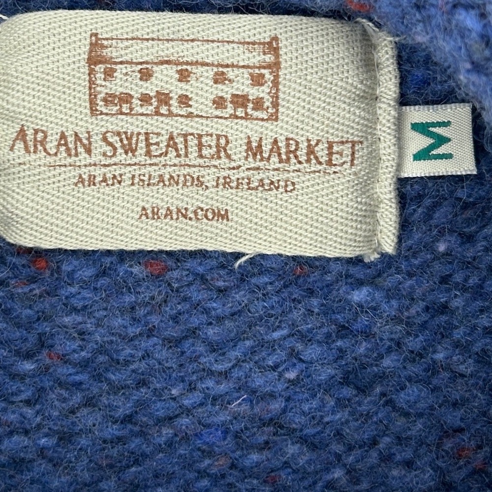 Aran Roll Neck Sweater Irish Wool Pullover Fisherman Mens M Blue - Picture 3 of 6